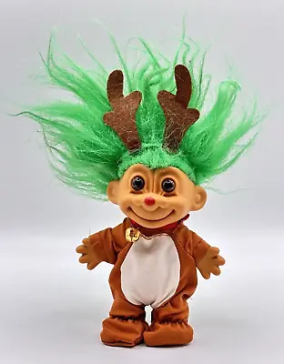 Russ Troll Doll Rudolph Red Nosed Reindeer 6 Inch Vintage 90s Green Hair • $8