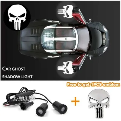 White Punisher Car Door Ghost Shadow Step Projector Light + 1pcs Punisher Emblem • $18.65