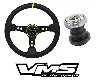 Vms Racing Pilota Leather Steering Wheel + Quick Release Hub For Honda Gold Gm • $199.88