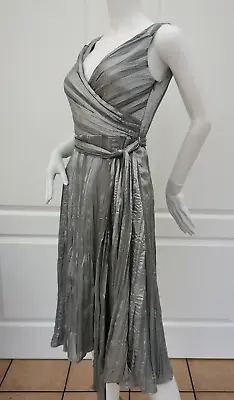 £3.99 • Buy JOHN ROCHA Silver Grey Crinkle Pleated Party Occasion Cruise Dress Size 8 Excell