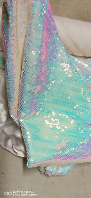 Iridescent Pink Blue White Reversible Mermaid 5mm Sequin Fabric Flip Two Tone  • £2.19