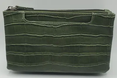 Clutch Handbag Green  Crocodile Embossed Zipper Vintage Glamour • $24.97