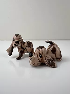 Pair Of Vintage Ceramic Puppy Dog Figurines Mini Figures Kitschy Decor Handpaint • $15