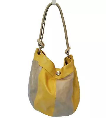 Maurizio Taiuti Shoulder Hobo Bag Leather Purse - Yellow & Taupe Vintage - Italy • $34.99