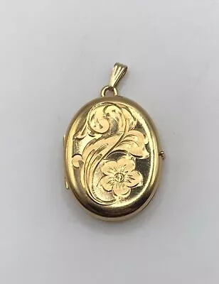 Vintage Large Oval Floral Flowers Gold Filled 4 Photo Locket Pendant • $77