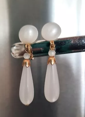 Vintage NAPIER Moonstone Dangle Drop Earrings Signed • $9.99