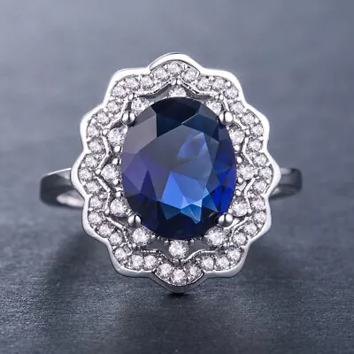 Antique Halo Wedding Bridal Ring 2.3 Ct Simulated Sapphire 14K White Gold Plated • $116.20