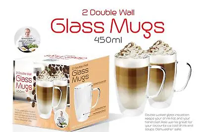 New 450ml Double Walled Glasses Thermal Coffee Glass Mug Tea Latte Espresso • £22.99