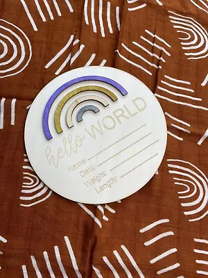 Wooden Rainbow Hello World Sign/Birth Announcement Baby Shower • $7.25