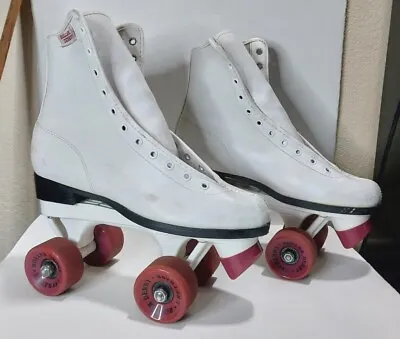 VINTAGE Roller Derby Rollers White Purple Roller Skates U940 Size 8 • $19.50