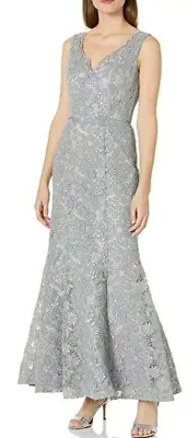 JS Collection Women's Embroidered Gray Lace Mermaid Gown Women's Size 8 NEW #CB8 • $299