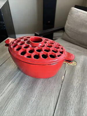 Red Cast Iron Enamel Lattice Stove Top Steamer Air Moisturizer Potpourri 1.5 Qt • $44