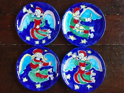 Great SET OF 4 LA MUSA ITALY Italian ART POTTERY ANGEL CHRISTMAS PLATES PLATE • $64.99