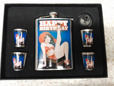 £5 • Buy 50s Style 8oz Hip Flask Set. Happy Birthday. Good Condition. Brand New