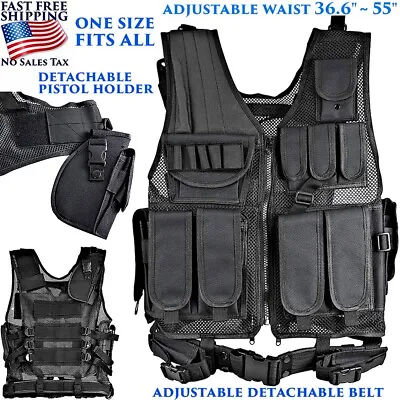 Hunting Military Tactical Vest Ammo Magazine Adjustable Detachable Pistol Holder • $44.90