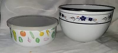 Vintage Kobe Kitchen Gloria Mixing Bowls 3.75qt & Storage Porcelain Steel Enamel • $24.99