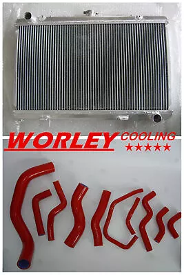 3ROW Aluminum Radiator & RED Hose For Nissan Silvia 180sx S13 SR20DET 1989-94 MT • $186