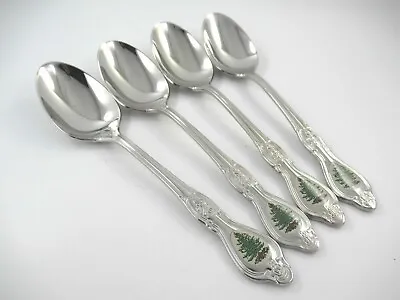 4 Teaspoons Spode Christmas Tree Stainless Flatware Off White Insert Wallace • $99