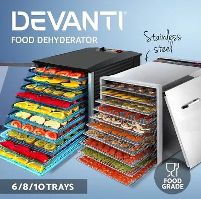 Devanti Food Dehydrators Commercial Fruit Dehydrator Jerky Maker Stainless Steel • $115.95