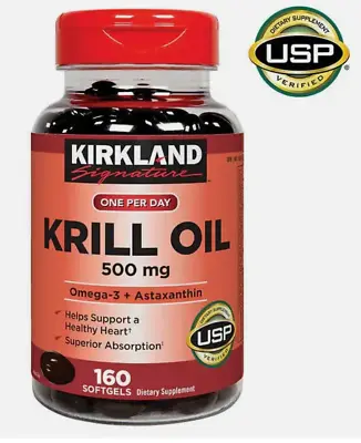 Kirkland Signature Krill Oil 500mg (Omega-3 & Astaxanthin) 160 Softgels  • $24.99