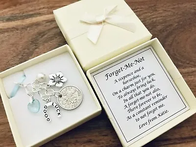 £4.99 • Buy LUCKY SIXPENCE FORGET-ME-NOT Charm, Leaving Gift, Good Luck, PERSONALISED GIFT