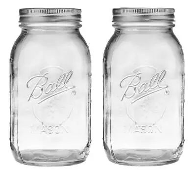 Regular Mouth 32-Ounces Mason Jar With Lids And Bands Clear(Pack Of 2) • $17.13