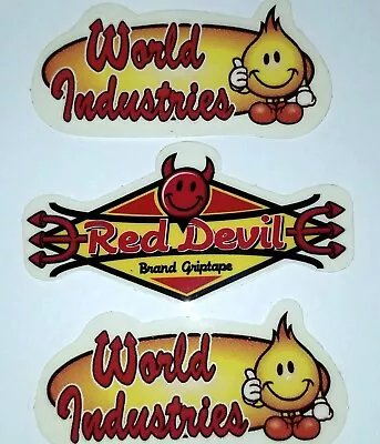 WORLD INDUSTRIES 3 SKATEBOARD STICKER LOT VINTAGE GRIP TAPE SKATE STREET Deck • $19