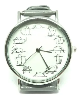 Cat Watch Face Animal Figures Grey Buckle Wrist Strap Ladies Gents Gifts UK • £19.93