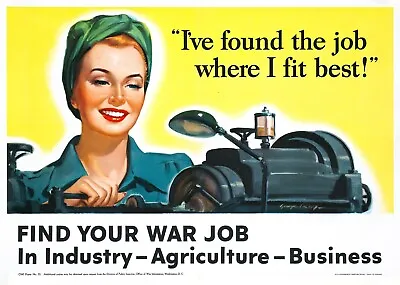 Home Wall Art Print - Vintage Wartime Poster - FIND YOUR WAR JOB -A4A3A2A1A0 • £30.99
