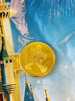 MICKEY MOUSE Walt Disney World 50th Anniversary Gold Metal Medallion Coin • $10.95