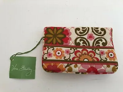 Vera Bradley Folkloric Quilt Padded Wallet Key Holder Pink Green Orange White   • $18