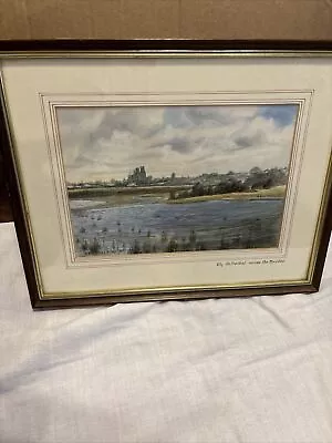 Dykes Watercolor Ely Cathedral Across The Marshes Signed 1987 Original Rare • $29.99