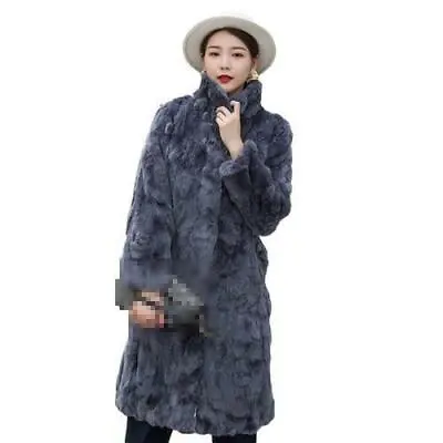 Womens Fur Coat Real Rabbit Fur Long Outwear Stand-up Collar Warm Casual Parka  • $158.85