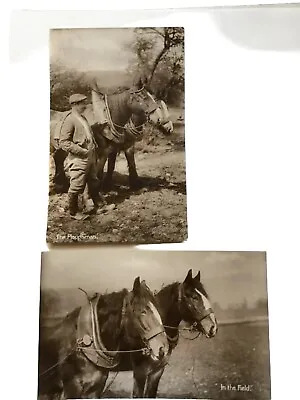 2 RPPC Davidson Bros Sepia Photos Of Ploughman And Plough Horses • £20