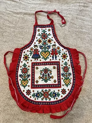 Vintage Apron KOLF Austrian German Cotton Ruffled Bibbed Kitchen MCM W/ Pocket • $24.99