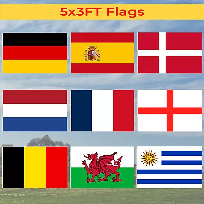 5x3FT Country Flags National Sports World Cup Football Polyester Flag Eyelets • £5.25