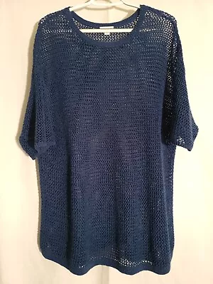 J. Jill-Teal Blue Open Knit Short Sleeve Linen Cotton Sweater Top-1X • $19.99