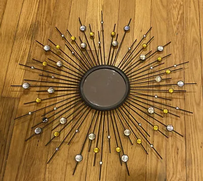 Vintage Starburst Mirror  Black With Gold + Silver Rhinestones 22-1/2” *READ • $48.50