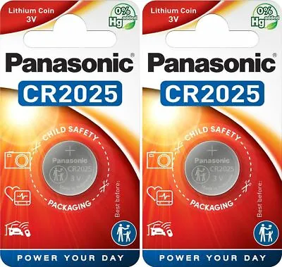 2 X PANASONIC® CR2025 3V Lithium Coin Cell Button Batteries DL2025 2025 Long Exp • £2.84