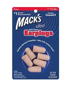 Mack's (Macks) Ultra SafeSound Foam Earplugs X 3 Pair (FREE UK P&P) • £2.89