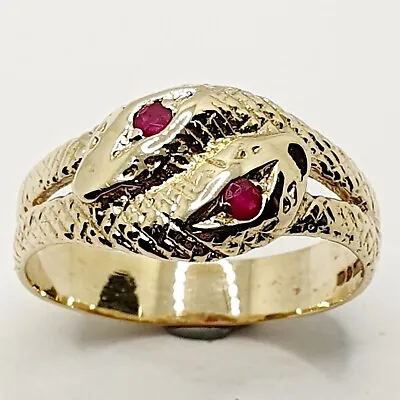 BIG 9ct Ruby Double Snake Patterned Ring Size Y 1/2 In Yellow Gold Hallmarked  • £250