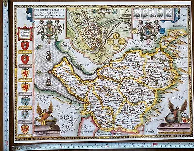 £9.99 • Buy Old Tudor Poster Map Of Cheshire, Chester: Speed 1600's 15  X 12 Reprint Antique