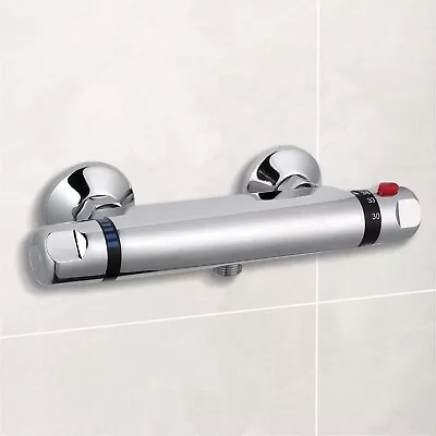 Thermostatic Exposed Bar Shower Mixer Valve Tap Chrome Bottom 1/2  Outlet • £26.89