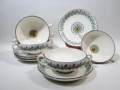 Arts & Crafts Wedgwood China AL6865 Vine Berries 5 Cream Soup Cups Saucers A6865 • $199.99