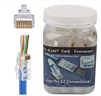 RJ45 CAT5 Cat5E Pass Through Connectors 50Pack-End Ethernet 8P8C Goldplated Modu • $19.99
