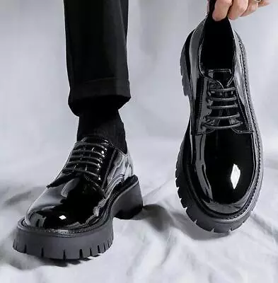 Chic Men Patent Leather Round Toe Lace Up Platform Shoes Dress Cargo Club Casual • $55.24