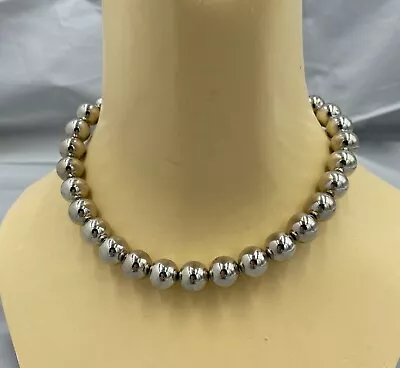 Coro 16  Polished Graduated Bead Necklace Each Bead Shiny Chrome Appearance RARE • $7.77