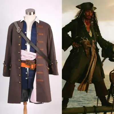 Pirates Of The Caribbean Captain Jack Sparrow Costume Cosplay Custom Made Party • £64.80