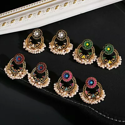 $2.19 • Buy Women Flower Indian Jhumka Earrings Drop Pearl Beads Bollywood Oxidized Earring