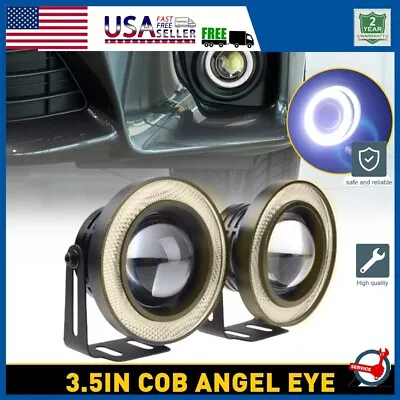 2x 3.5 Inch Round LED Fog Light Driving Spot Lamp W/ Blue Angel Eyes Halo Ring • $19.99